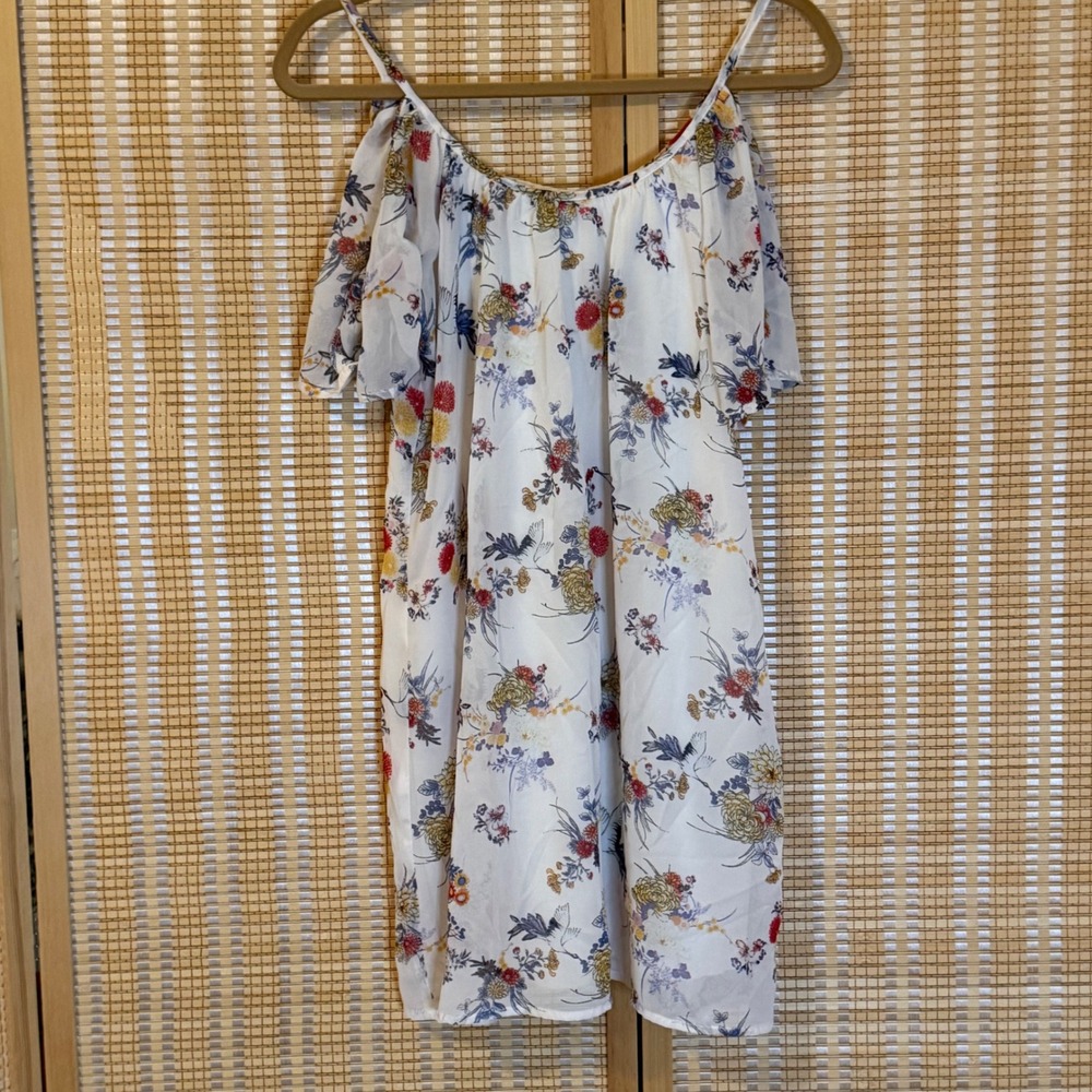 Bailey Blue Womens Floral Crane Cold Shoulder Mini Dress White Size Medium